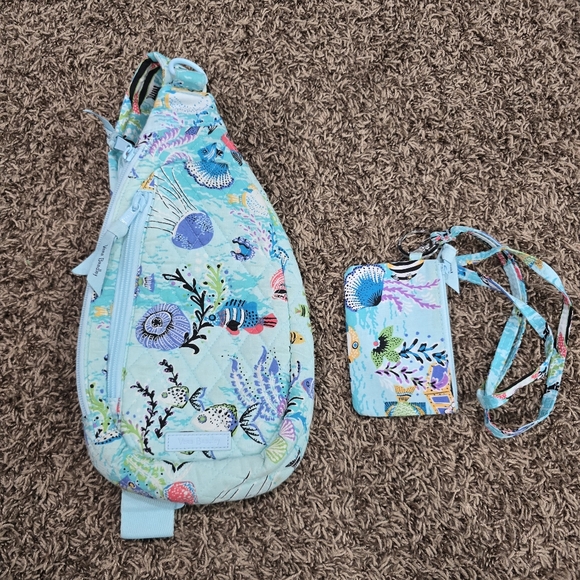 Vera Bradley Handbags - Vera Bradley Antilles Treasure Pattern Compact Sling Backpack & Card Holder Lany